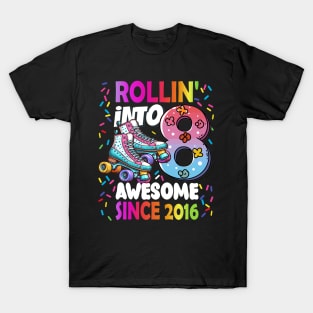 Roller Skate Birthday Rolling Into 8 Birthday Roller Skate Party Girls Birthday Gift T-Shirt